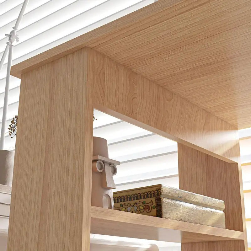 White / Natural L-Shaped Corner Desk with Rotating Shelves, 1-Person Workstation