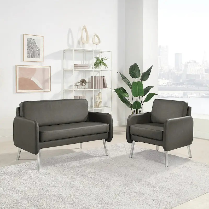 Smoke / Charcoal / Cream Faux Leather & Fabric Single Club Chair