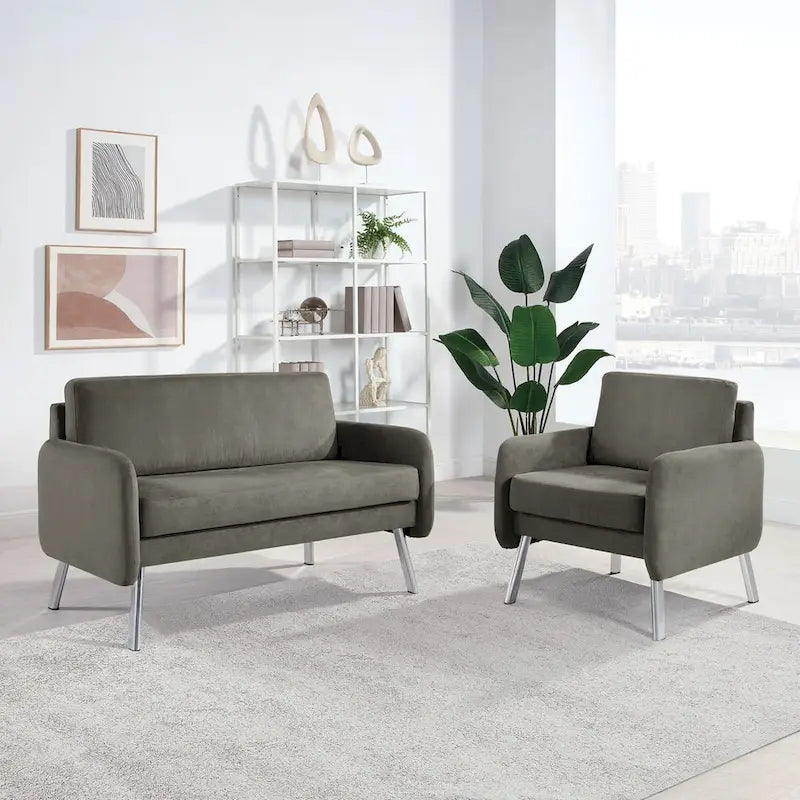 Smoke / Charcoal / Cream Faux Leather & Fabric Single Club Chair