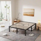 Black Metal Platform Bed Frame with Wood Slats — Twin to California King, 1–2 Person