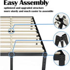 Black Metal Platform Bed Frame with Wood Slats — Twin to California King, 1–2 Person