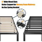 Black Metal Platform Bed Frame with Wood Slats — Twin to California King, 1–2 Person
