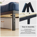 Black Metal Platform Bed Frame with Wood Slats — Twin to California King, 1–2 Person