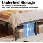 Black Metal Platform Bed Frame with Wood Slats — Twin to California King, 1–2 Person