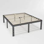 Black Metal Platform Bed Frame with Wood Slats — Twin to California King, 1–2 Person