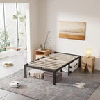 Black Metal Platform Bed Frame with Wood Slats — Twin to California King, 1–2 Person