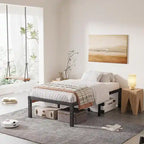 Black Metal Platform Bed Frame with Wood Slats — Twin to California King, 1–2 Person