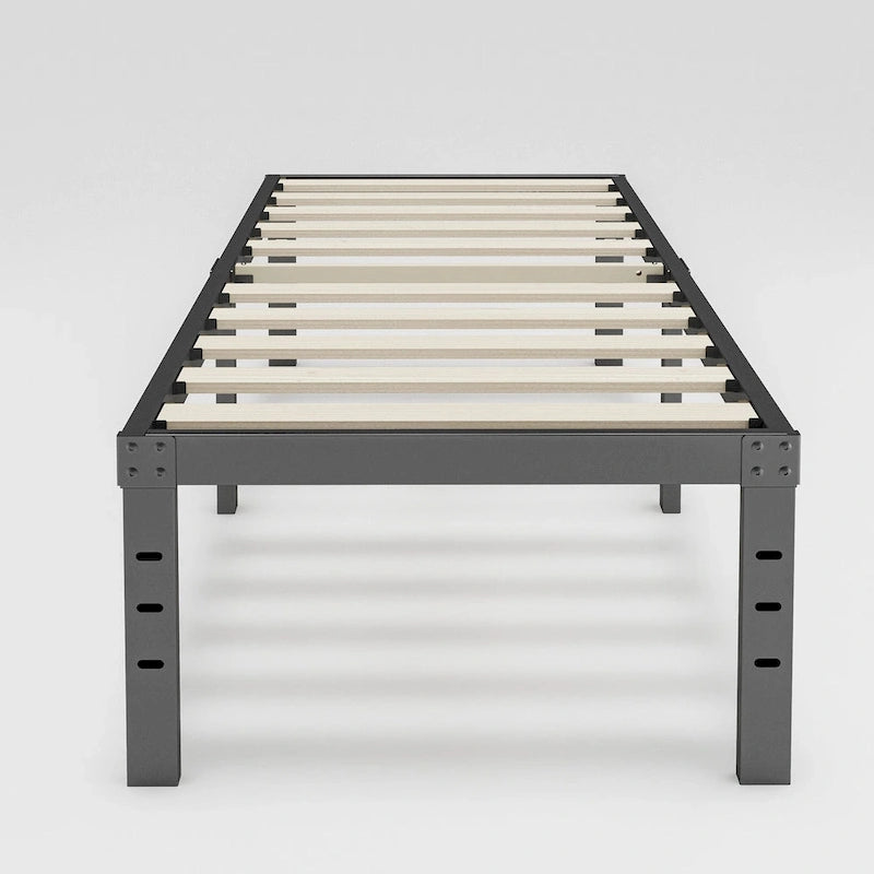 Black Metal Platform Bed Frame with Wood Slats — Twin to California King, 1–2 Person