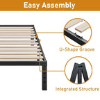Black Metal Platform Bed Frame with Wood Slats — Twin to California King, 1–2 Person
