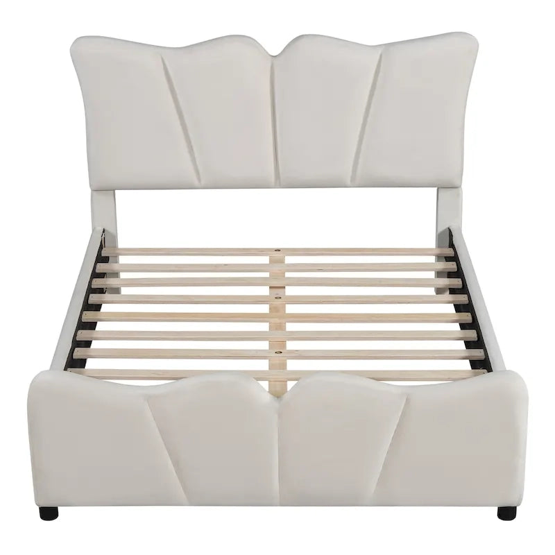 Beige/Grey Velvet Upholstered Platform Bed, Twin/Full, for 1