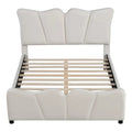 Beige/Grey Velvet Upholstered Platform Bed, Twin/Full, for 1