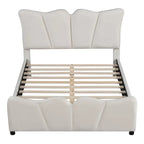 Beige/Grey Velvet Upholstered Platform Bed, Twin/Full, for 1