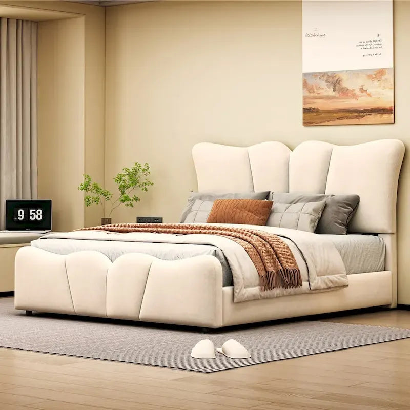 Full Size Upholstered Platform Bed Velvet Upholstered Bed