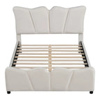 Beige/Grey Velvet Upholstered Platform Bed, Twin/Full, for 1