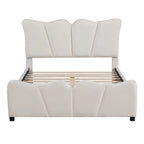 Beige/Grey Velvet Upholstered Platform Bed, Twin/Full, for 1