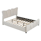 Beige/Grey Velvet Upholstered Platform Bed, Twin/Full, for 1