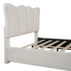 Beige/Grey Velvet Upholstered Platform Bed, Twin/Full, for 1