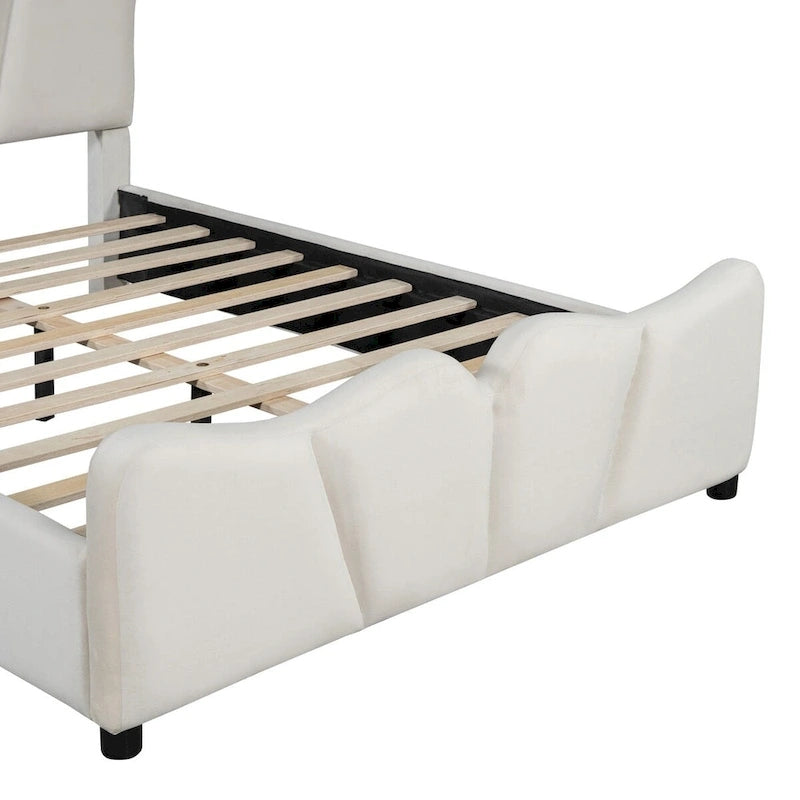 Beige/Grey Velvet Upholstered Platform Bed, Twin/Full, for 1