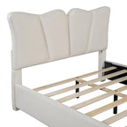 Beige/Grey Velvet Upholstered Platform Bed, Twin/Full, for 1