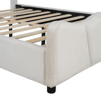 Beige/Grey Velvet Upholstered Platform Bed, Twin/Full, for 1