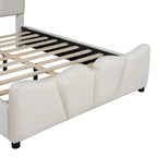 Beige/Grey Velvet Upholstered Platform Bed, Twin/Full, for 1