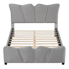 Beige/Grey Velvet Upholstered Platform Bed, Twin/Full, for 1