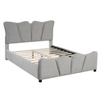 Beige/Grey Velvet Upholstered Platform Bed, Twin/Full, for 1