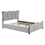 Beige/Grey Velvet Upholstered Platform Bed, Twin/Full, for 1