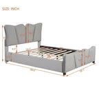 Beige/Grey Velvet Upholstered Platform Bed, Twin/Full, for 1
