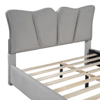 Beige/Grey Velvet Upholstered Platform Bed, Twin/Full, for 1