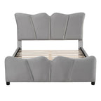 Beige/Grey Velvet Upholstered Platform Bed, Twin/Full, for 1