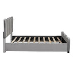 Beige/Grey Velvet Upholstered Platform Bed, Twin/Full, for 1