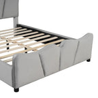 Beige/Grey Velvet Upholstered Platform Bed, Twin/Full, for 1