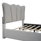 Beige/Grey Velvet Upholstered Platform Bed, Twin/Full, for 1