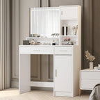 Roomfitters Vanity Desk with LED Lighted Mirror, Makeup Table with Drawers & Cabinet, Vanity Table with Storage