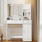 White / Black Vanity Desk with LED Mirror & Storage, 1-Person Makeup Table