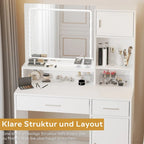 White / Black Vanity Desk with LED Mirror & Storage, 1-Person Makeup Table