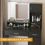 White / Black Vanity Desk with LED Mirror & Storage, 1-Person Makeup Table