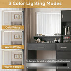 White / Black Vanity Desk with LED Mirror & Storage, 1-Person Makeup Table