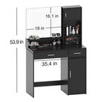 White / Black Vanity Desk with LED Mirror & Storage, 1-Person Makeup Table